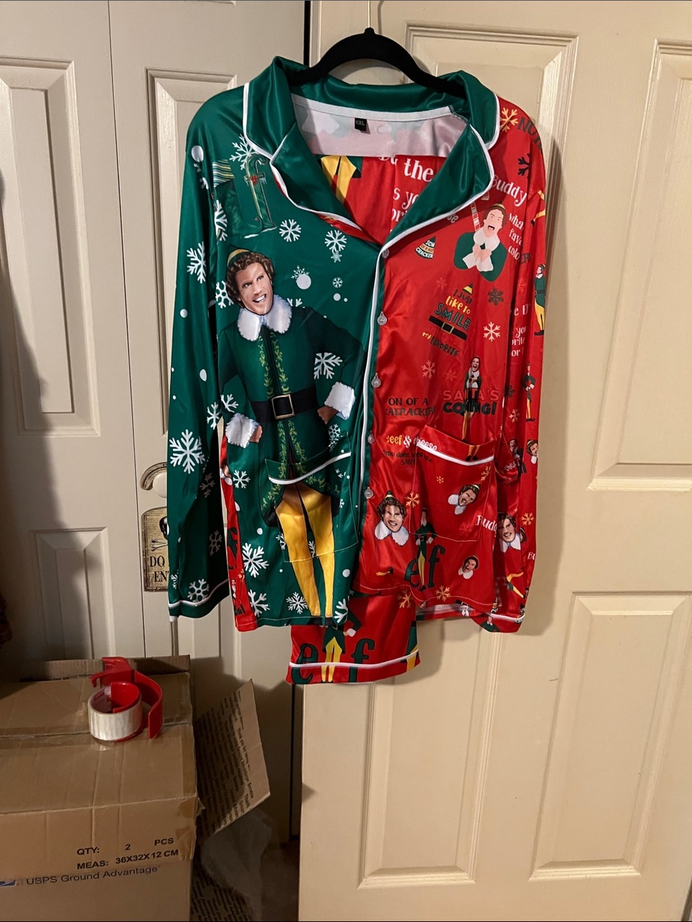 Elf-Themed Women's Holiday Pajama Top - Green & Red